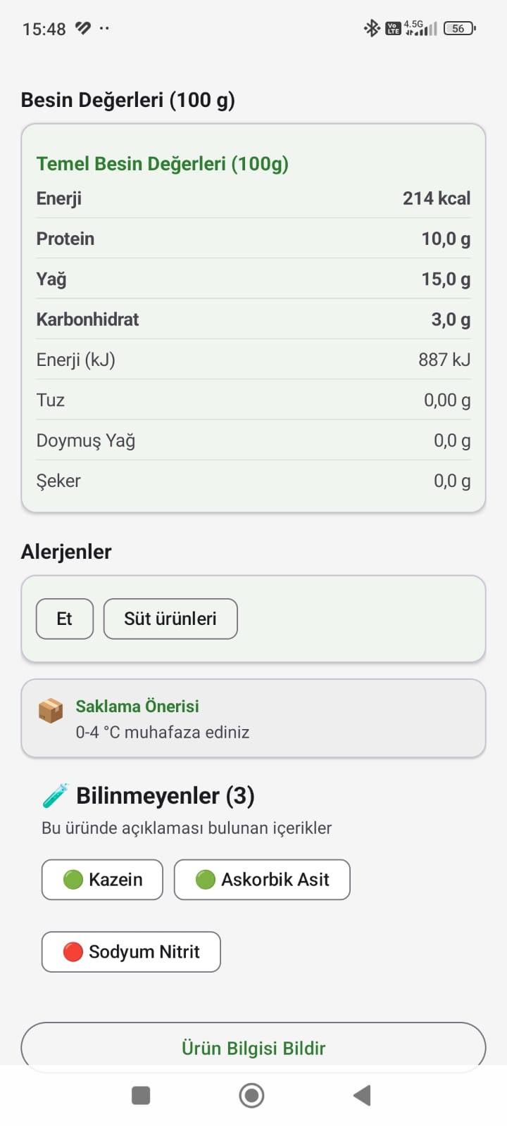 GBA Ürün Detay - Besin Değerleri ve Alerjenler